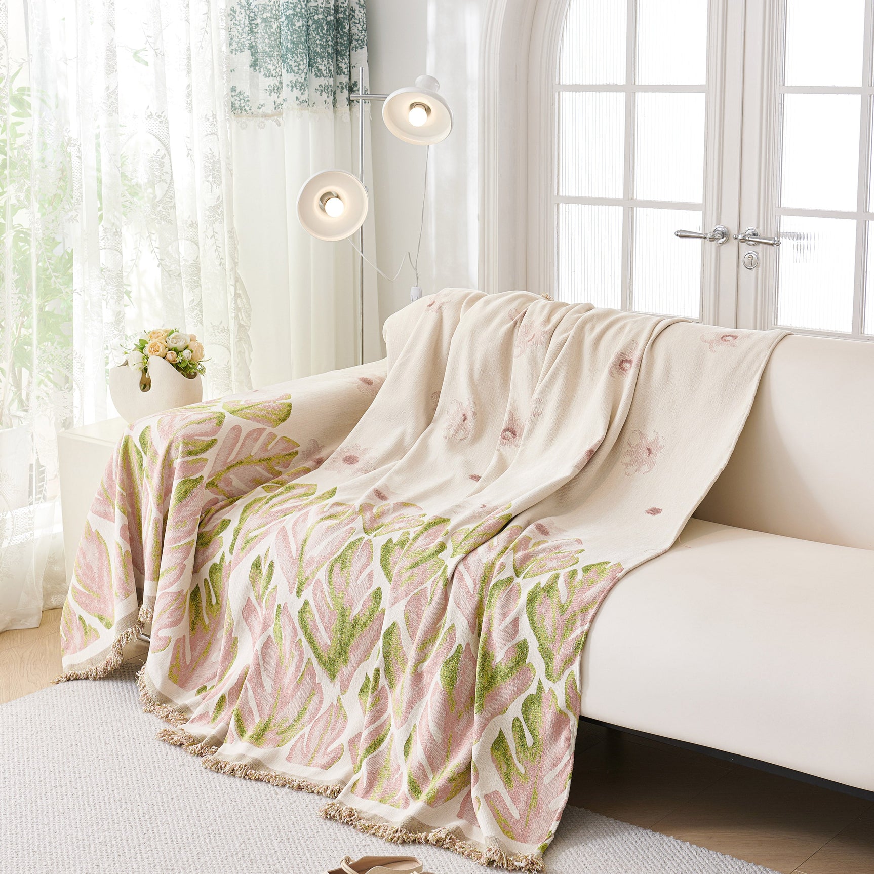 Soft Woven Leaf Couch Blanket, Pet-friendly Sectional Sofa Slipcover For Cats Dogs - Ornate Home