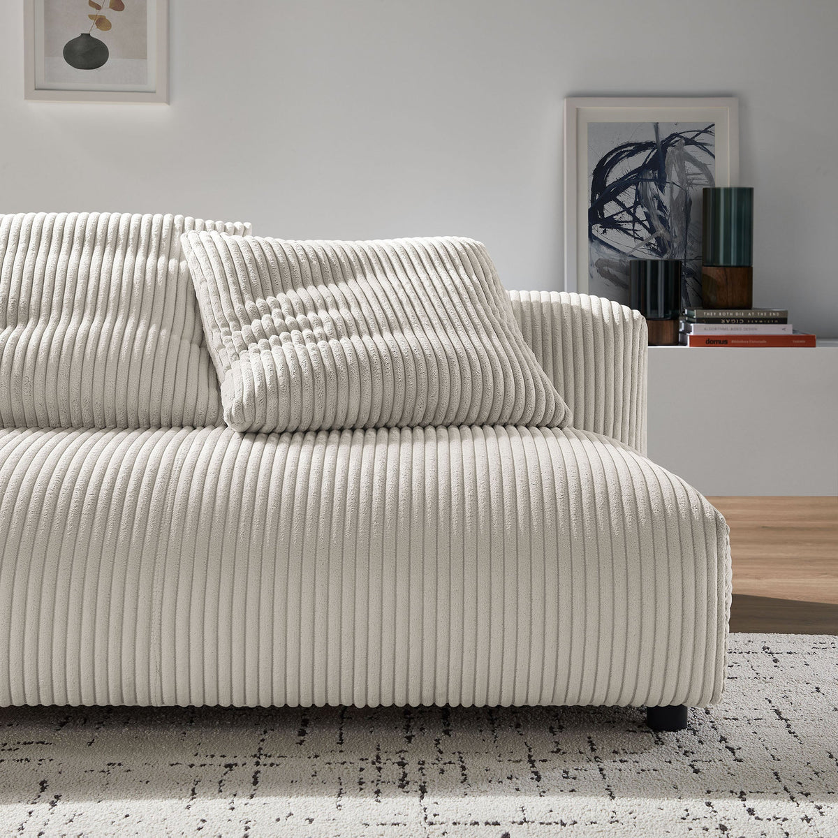 Solace Almond Modular Corduroy Upholstered Armless Loveseat - Ornate Home