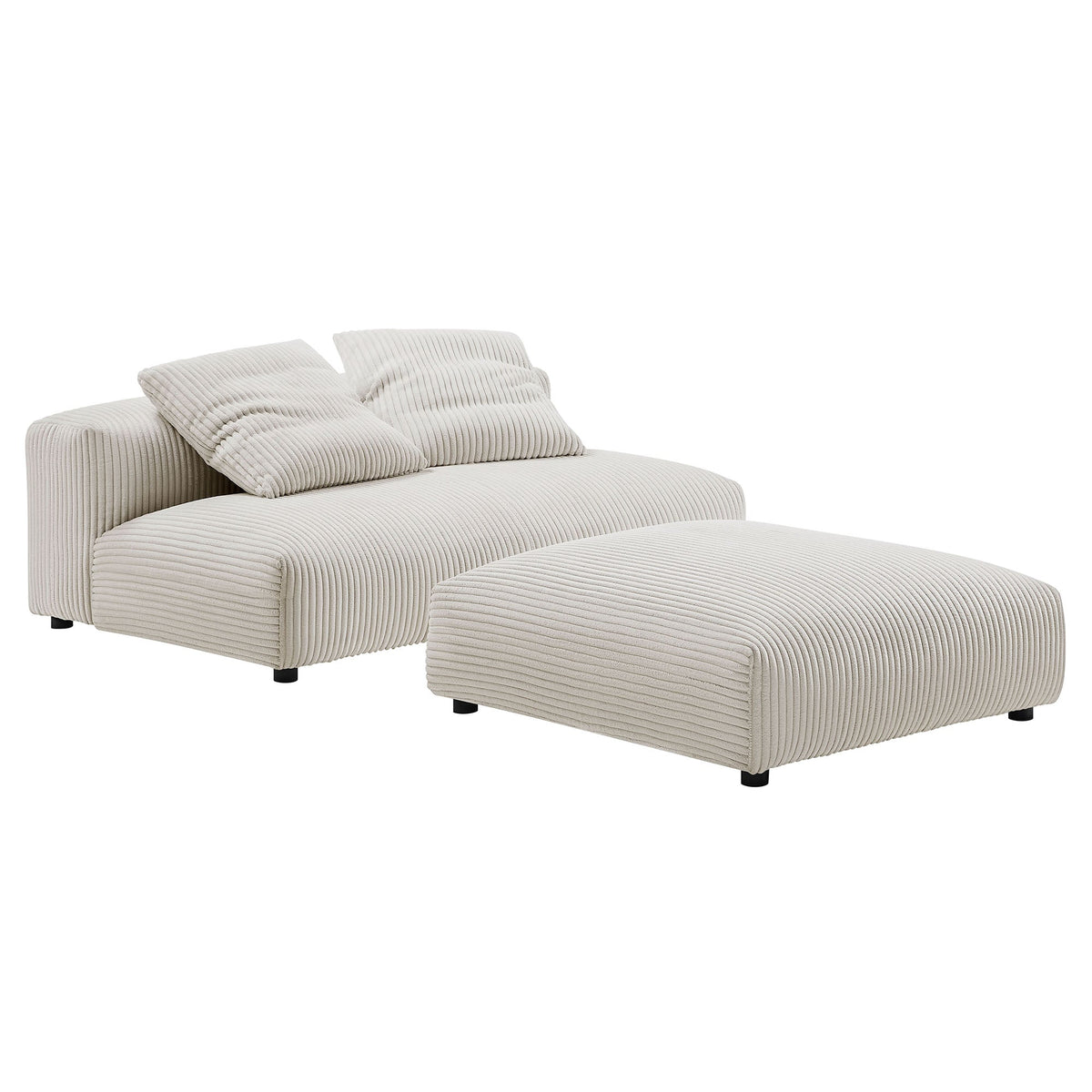 Solace Almond Modular Corduroy Upholstered Armless Loveseat and Ottoman Set - Ornate Home
