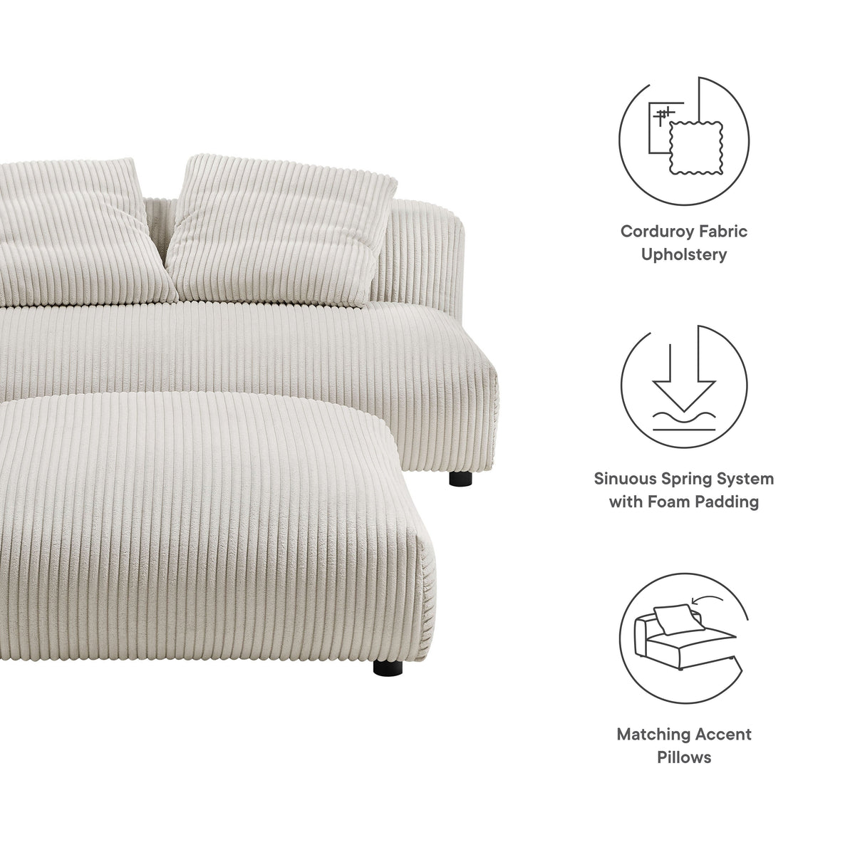 Solace Almond Modular Corduroy Upholstered Armless Loveseat and Ottoman Set - Ornate Home