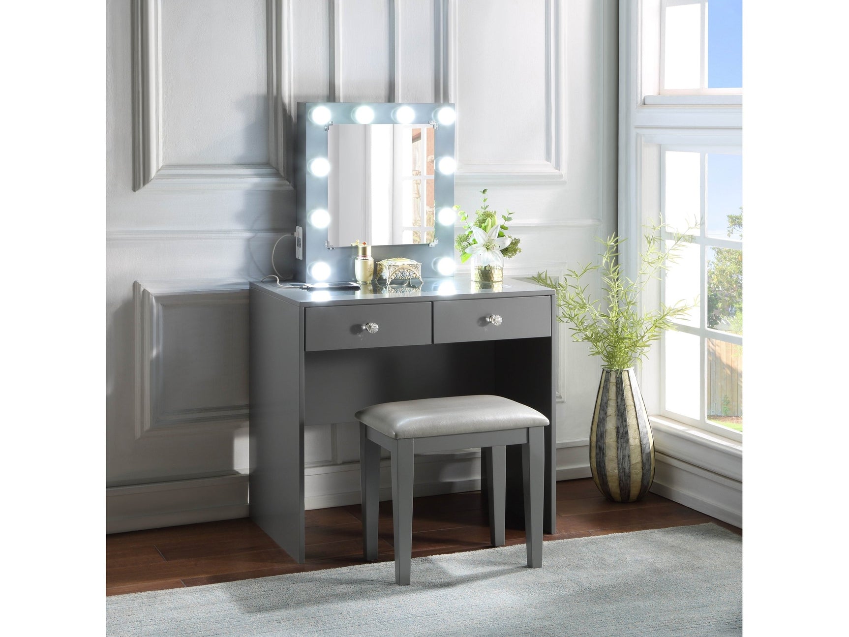 Solace Gray Makeup Vanity - Ornate Home