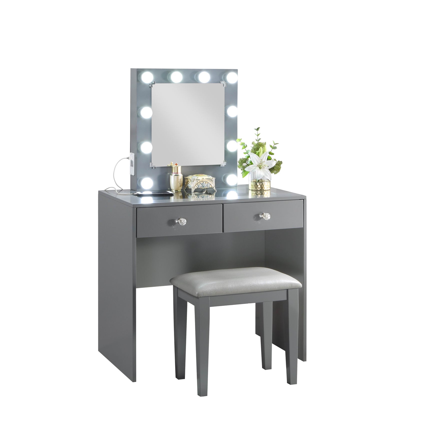 Solace Gray Makeup Vanity - Ornate Home