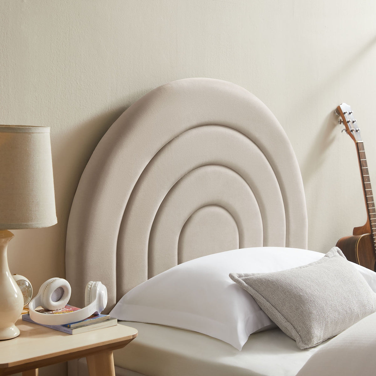 Solana Almond Arched Performance Velvet Twin Platform Bed - Ornate Home