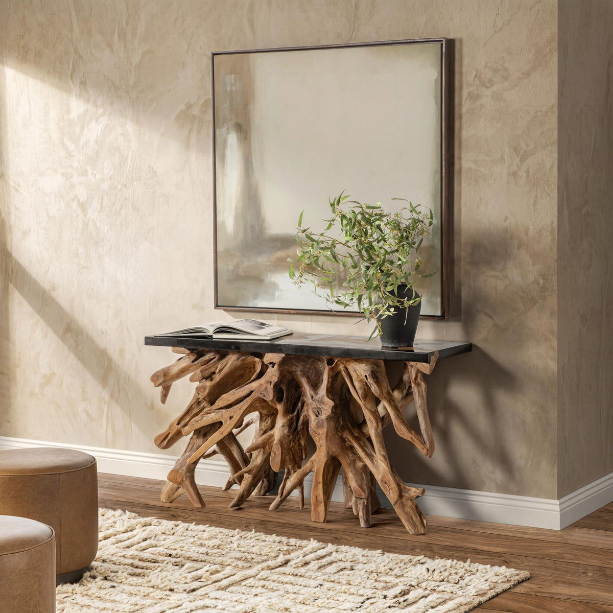 Solana Black Resin Rectangular Console Table