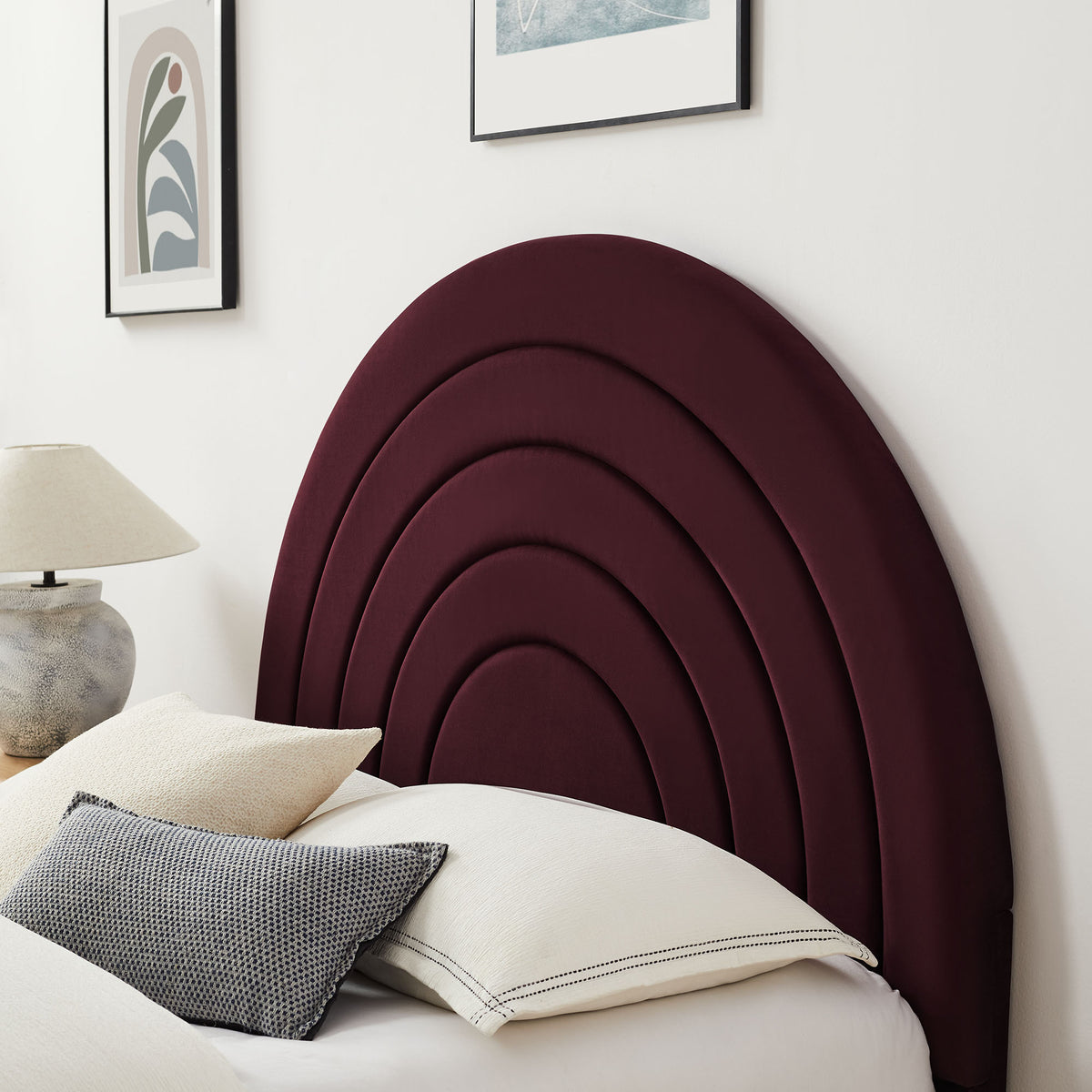 Solana Mulberry Arched Performance Velvet King Platform Bed - Ornate Home