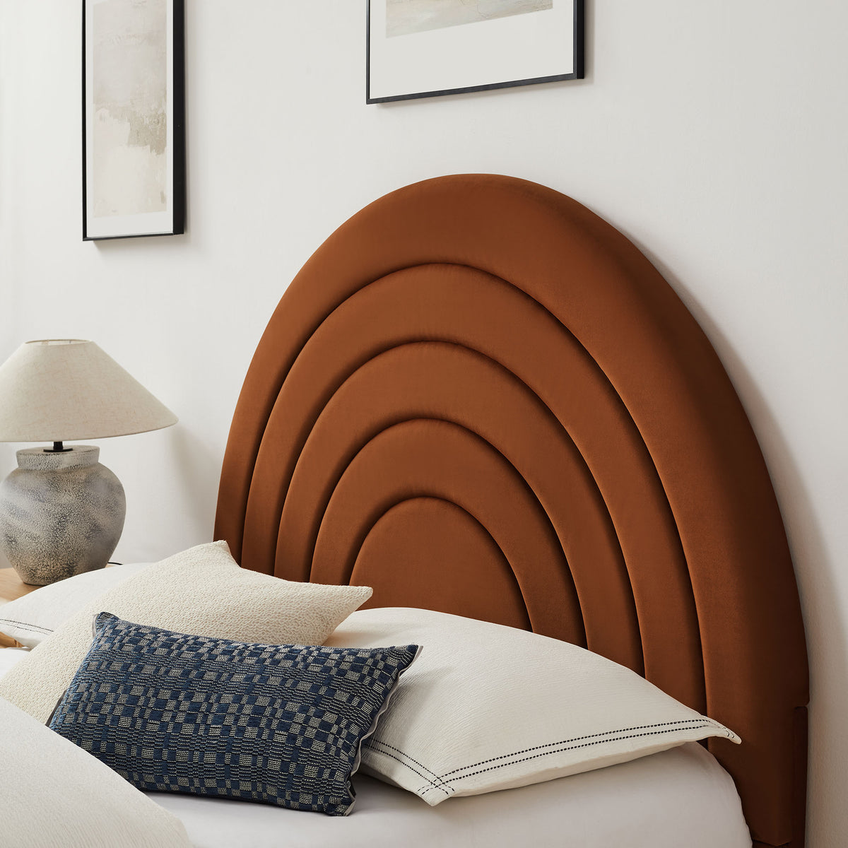 Solana Rust Arched Performance Velvet Full Platform Bed - Ornate Home