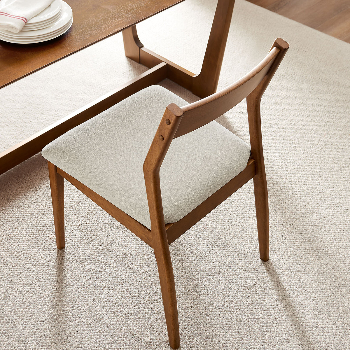 Solara Walnut Heathered Weave Beige Fabric Wood Dining Side Chairs (Set of 2) - Ornate Home