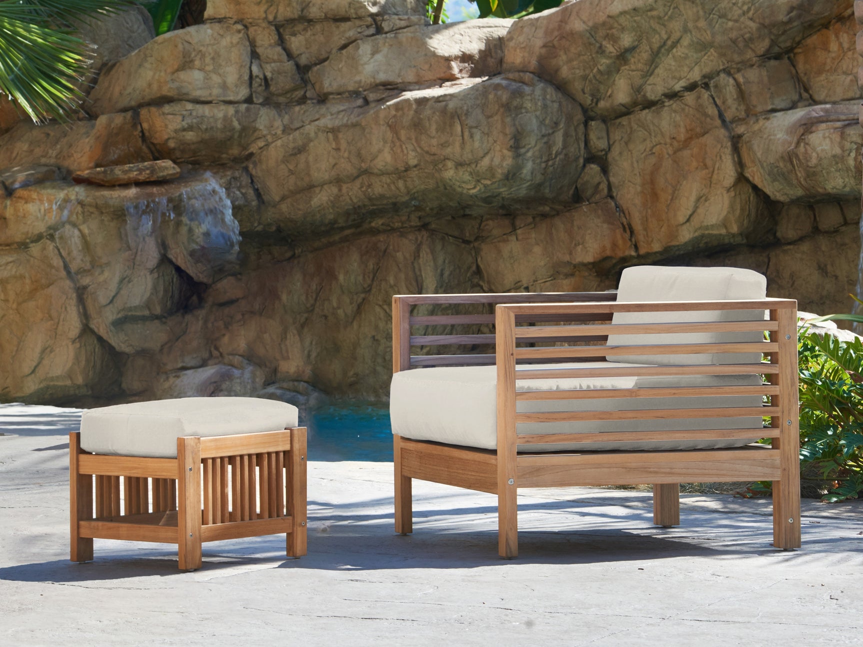 Soleil 2-piece Teak Canvas Outdoor Lounge Set with Sunbrella® Cushion - Ornate Home