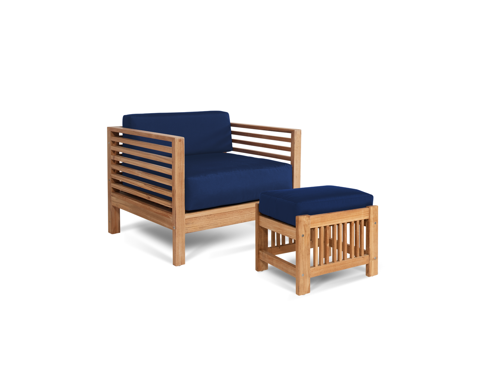 Soleil 2-piece Teak Navy Outdoor Lounge Set with Sunbrella® Cushion - Ornate Home