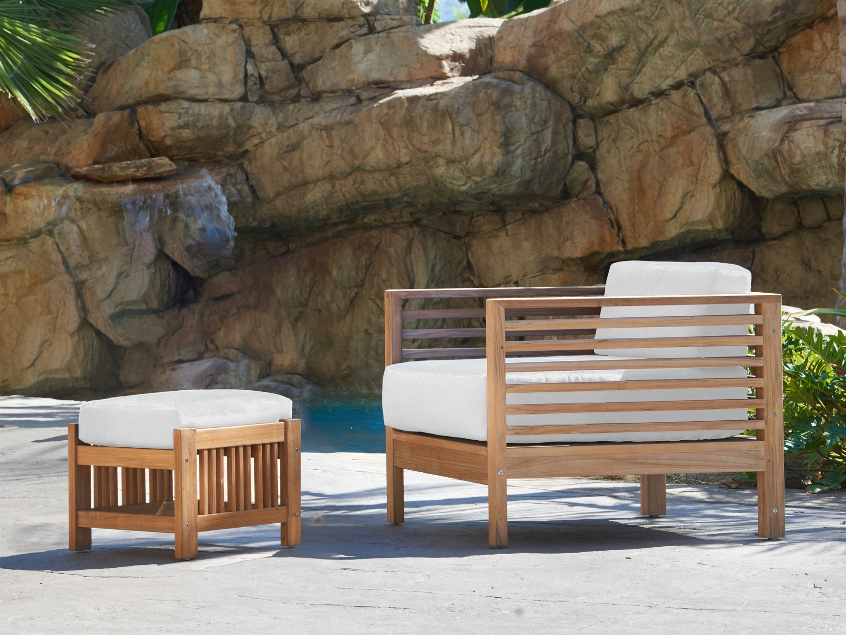 Soleil 2-piece Teak White Outdoor Lounge Set with Sunbrella® Cushion - Ornate Home