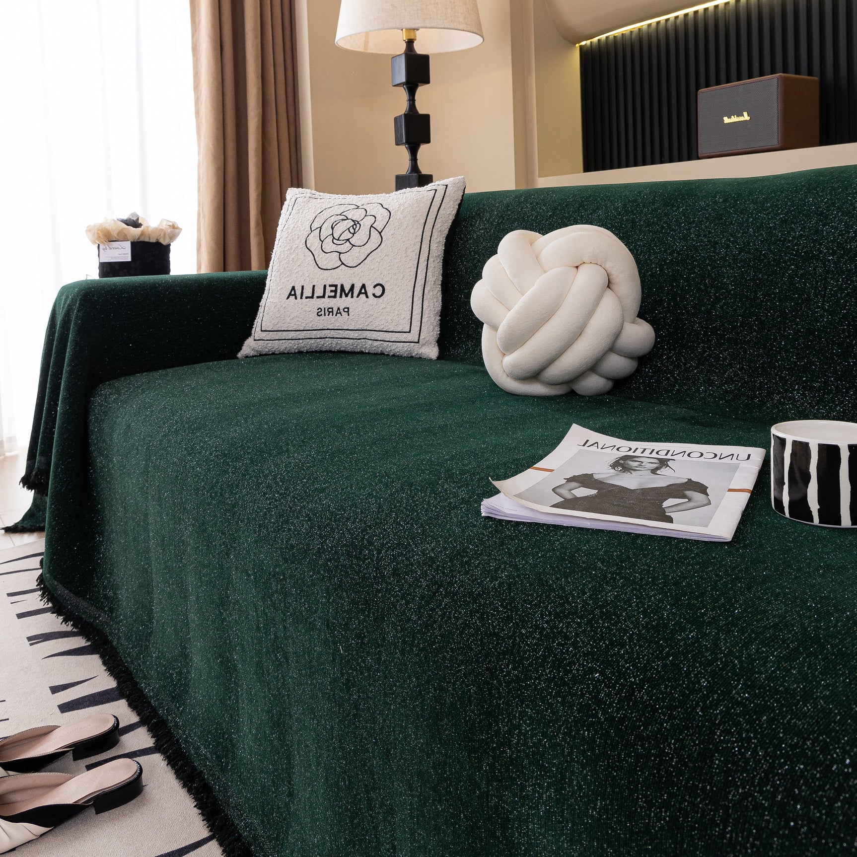 Solid Color Chenille Sofa Cover Blanket Furniture Covers for Sofas and Loveseats - Ornate Home