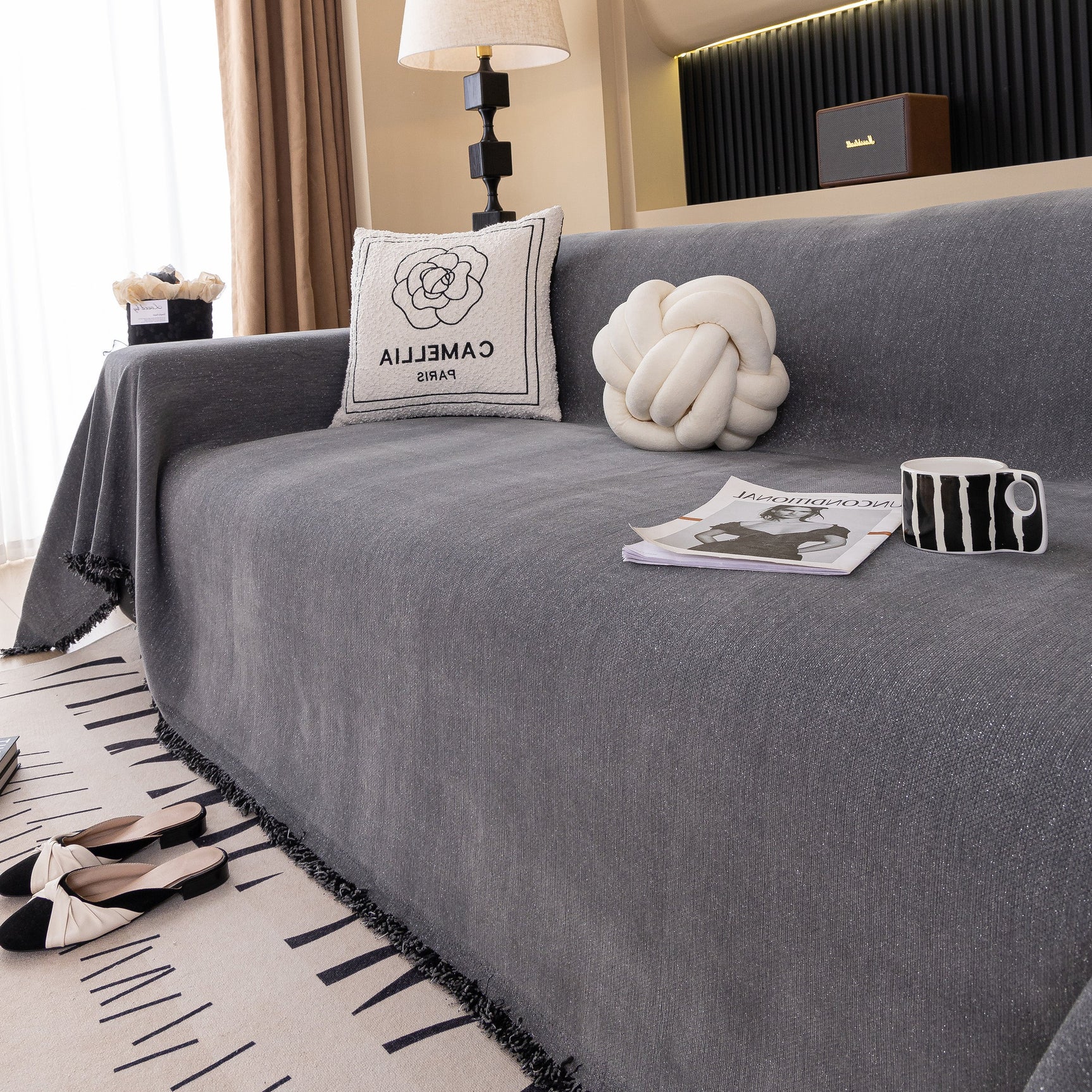 Solid Color Chenille Sofa Cover Blanket Furniture Covers for Sofas and Loveseats - Ornate Home