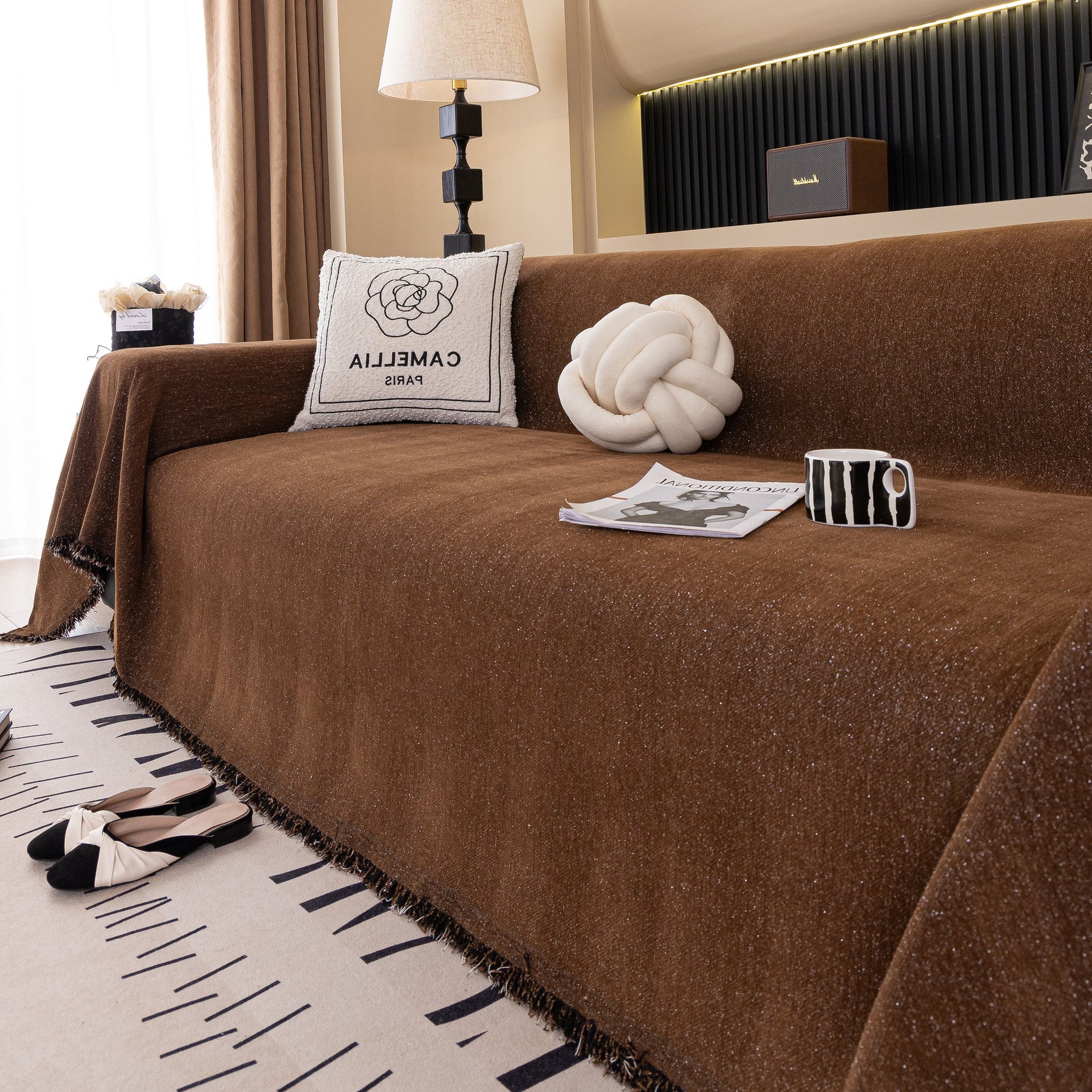 Solid Color Chenille Sofa Cover Blanket Furniture Covers for Sofas and Loveseats - Ornate Home