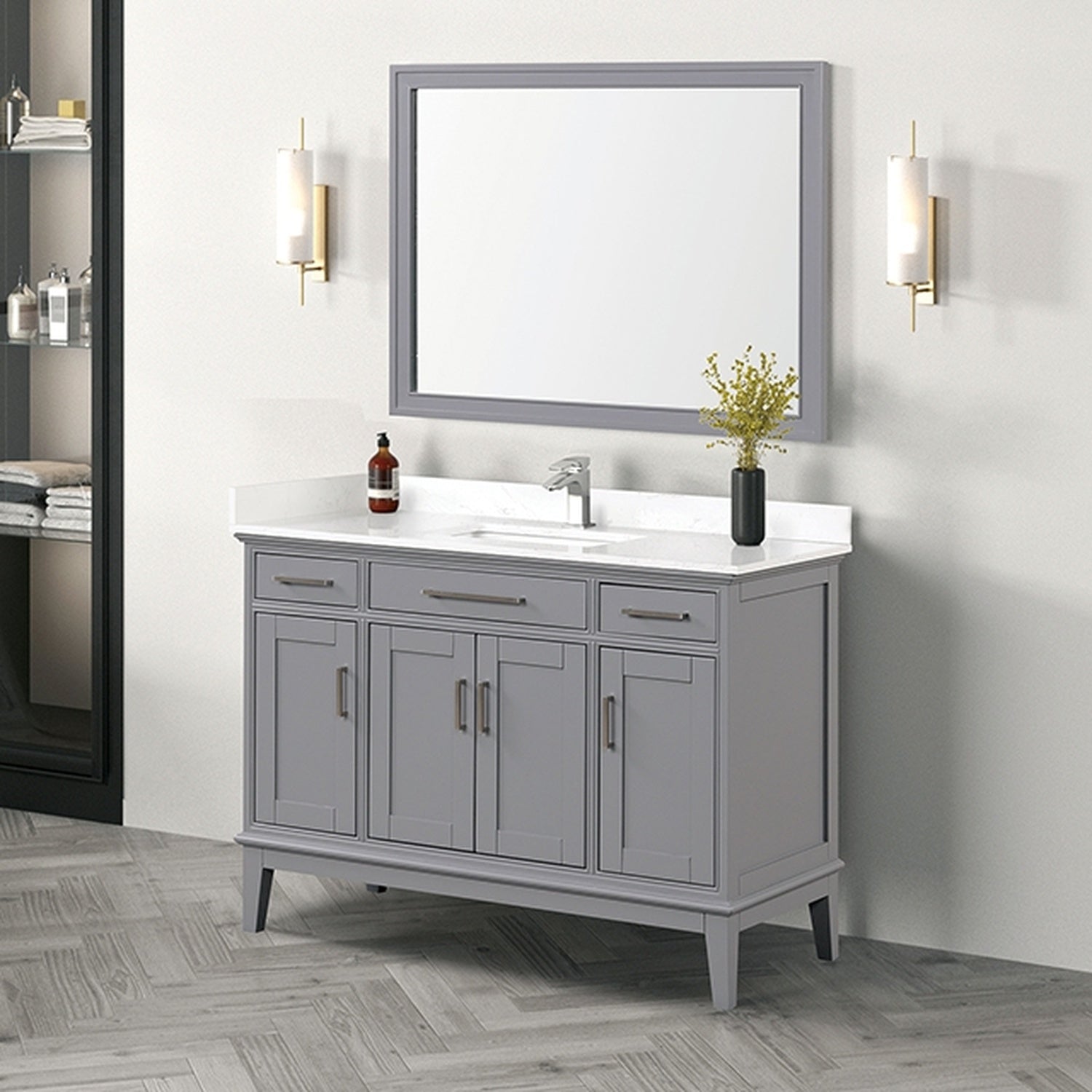 Soline White/Gray Vanity Set w/ Mirror - Ornate Home