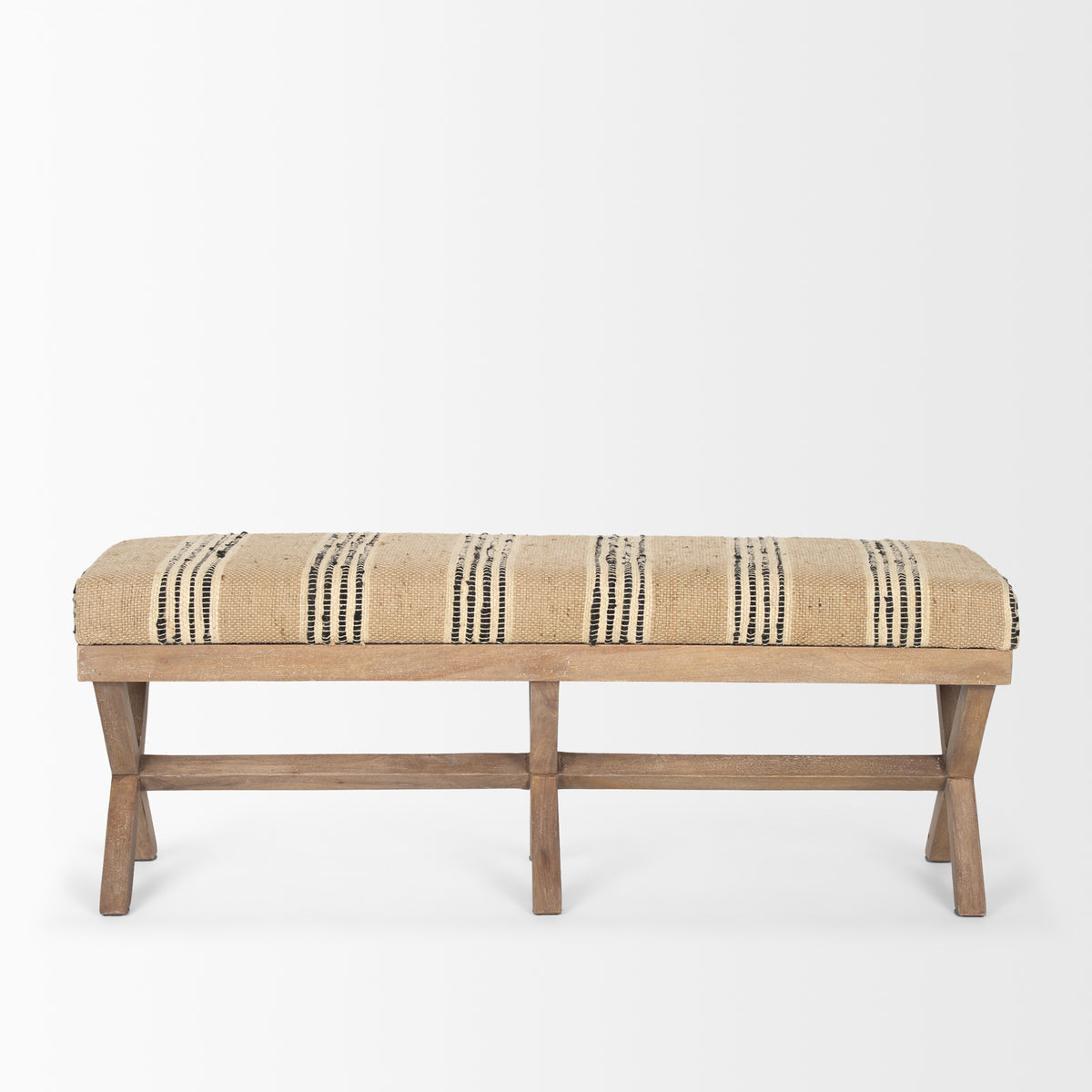 Solis Brown/Beige/Black Base Upholstered Stripe Seat Accent Bench - Ornate Home