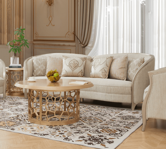Solstice Luxe Beige/Gold Trim Sofa / HD-S7005 - Ornate Home