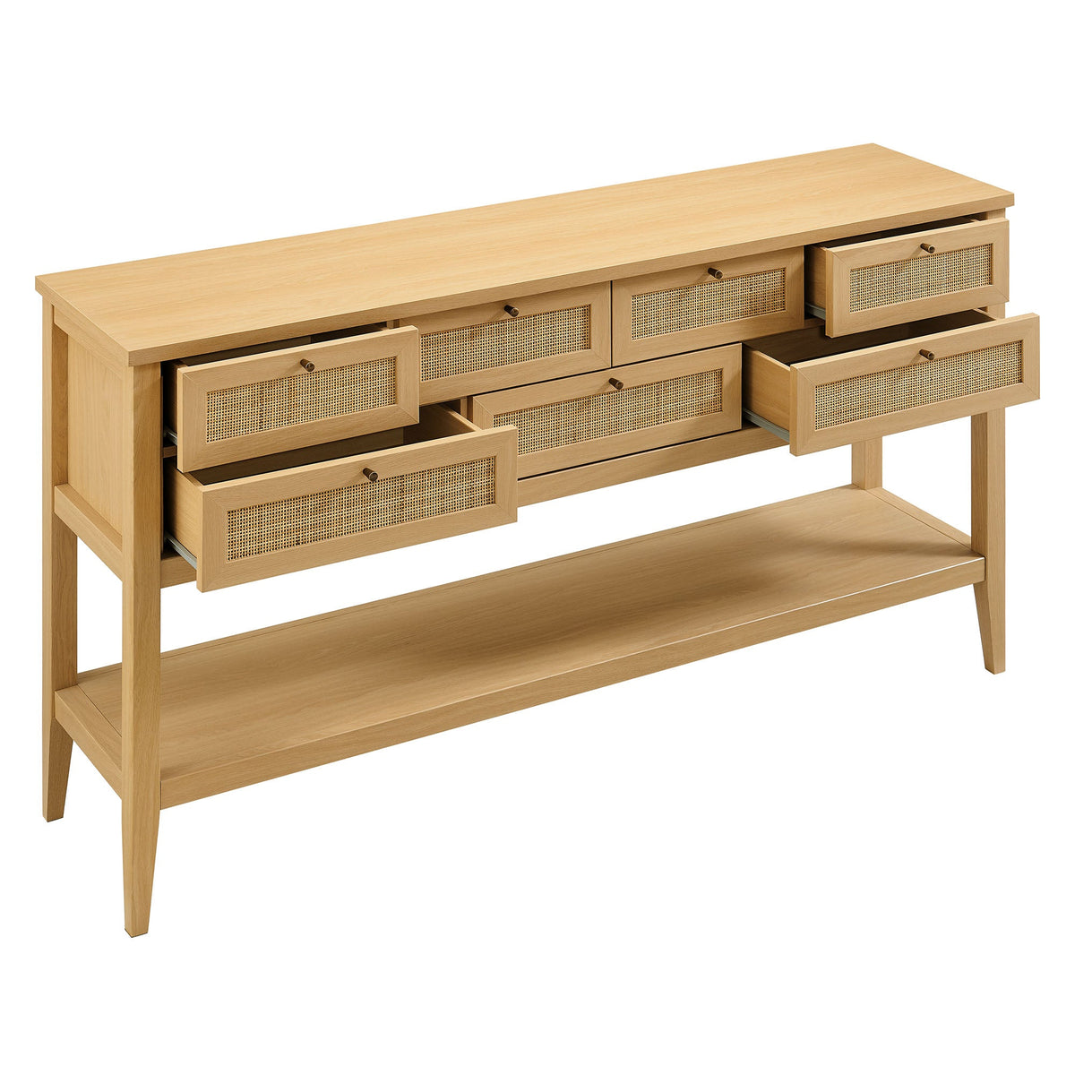 Soma Oak 62 Inch Rattan Console Table - Ornate Home