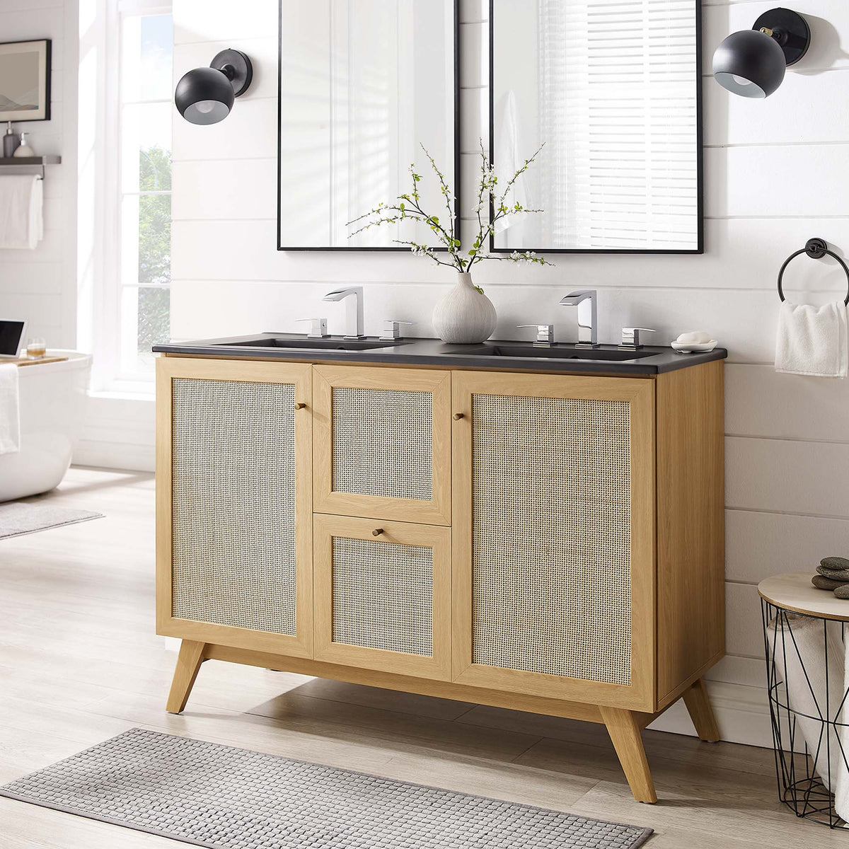 Soma Oak/Black 48" Double Sink Bathroom Vanity - Ornate Home