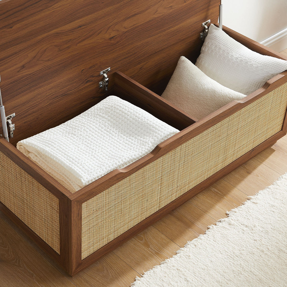 Soma Walnut 47" Rattan Storage Bench - Ornate Home