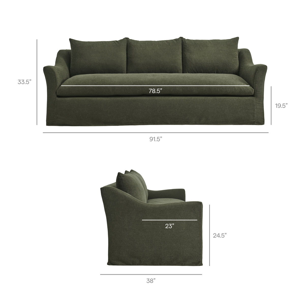 Somerset Sage 92" Linen Blend Slipcovered Sofa - Ornate Home