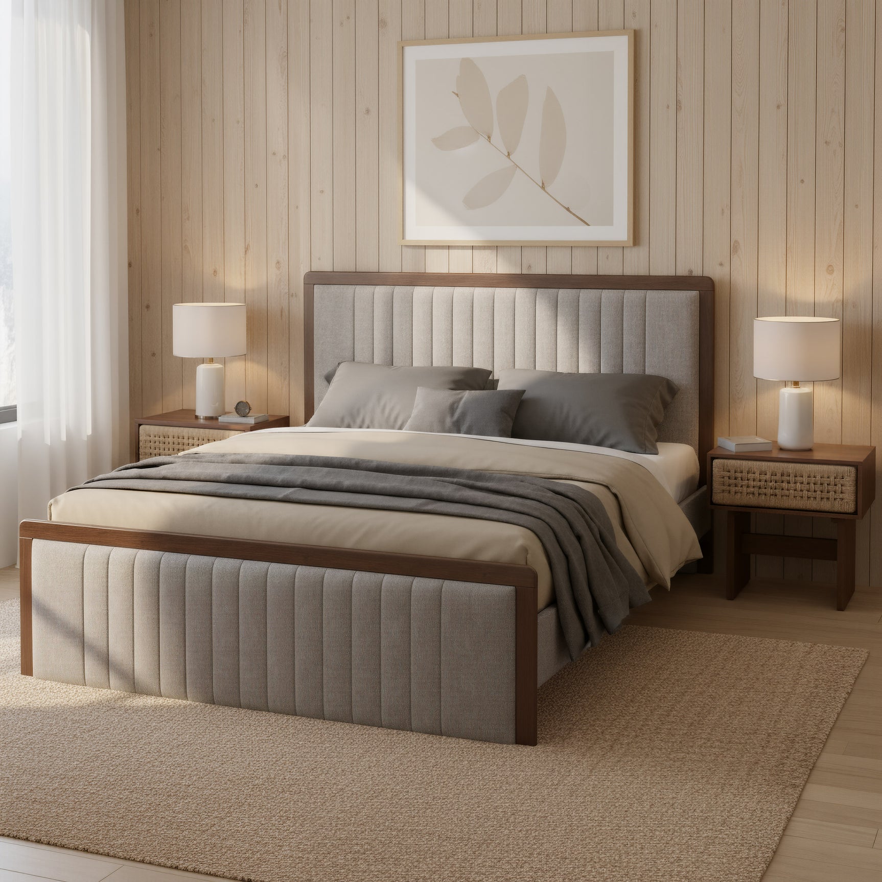 Somune Gray & Walnut King Bed - Ornate Home