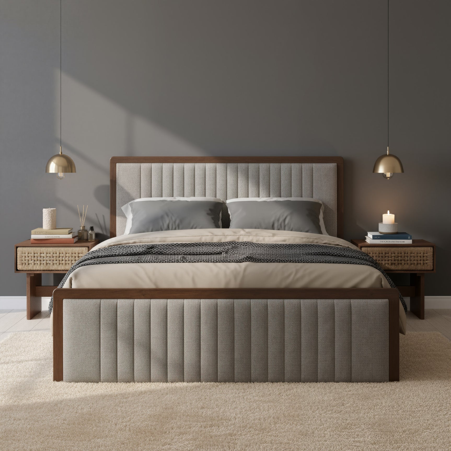 Somune Gray & Walnut King Bed - Ornate Home