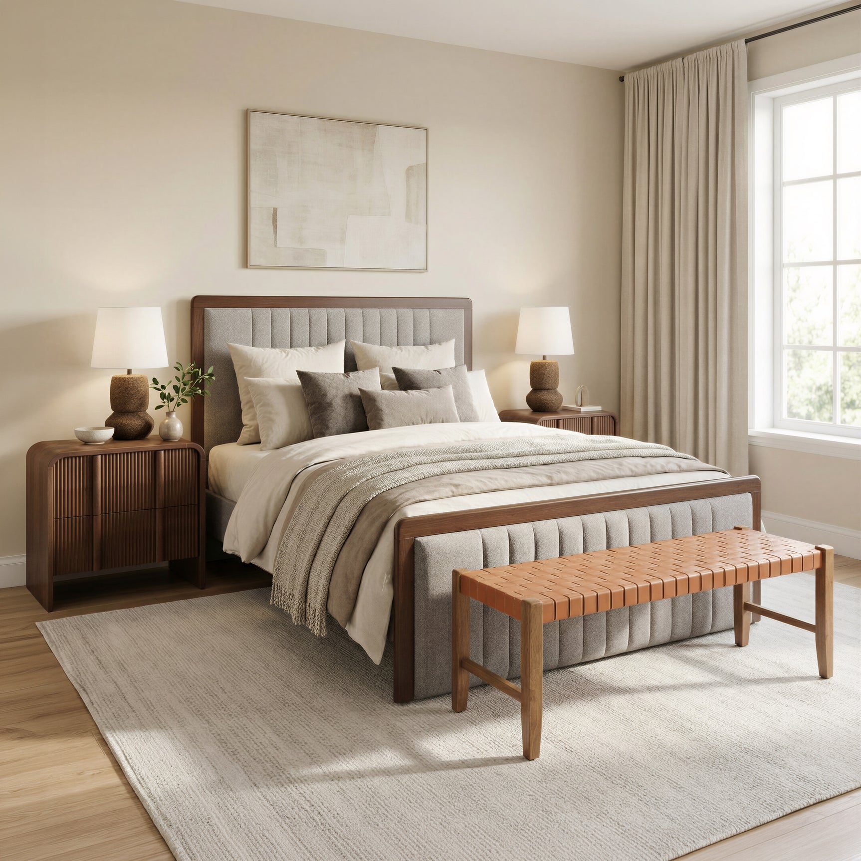 Somune Gray & Walnut Queen Bed - Ornate Home