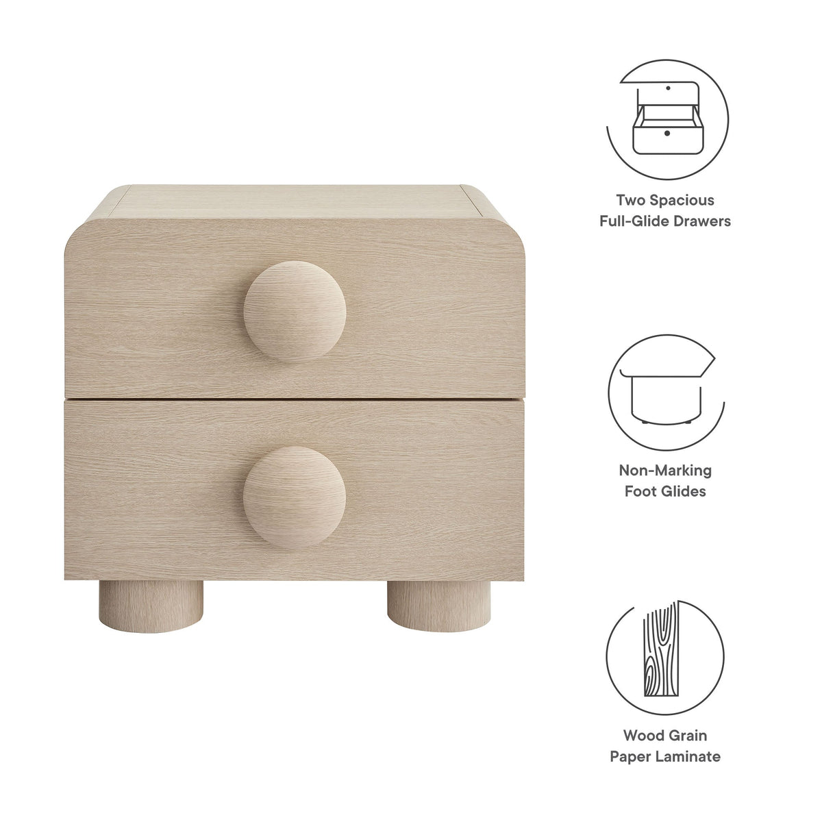 Sonnet Ash 2-Drawer Nightstand - Ornate Home