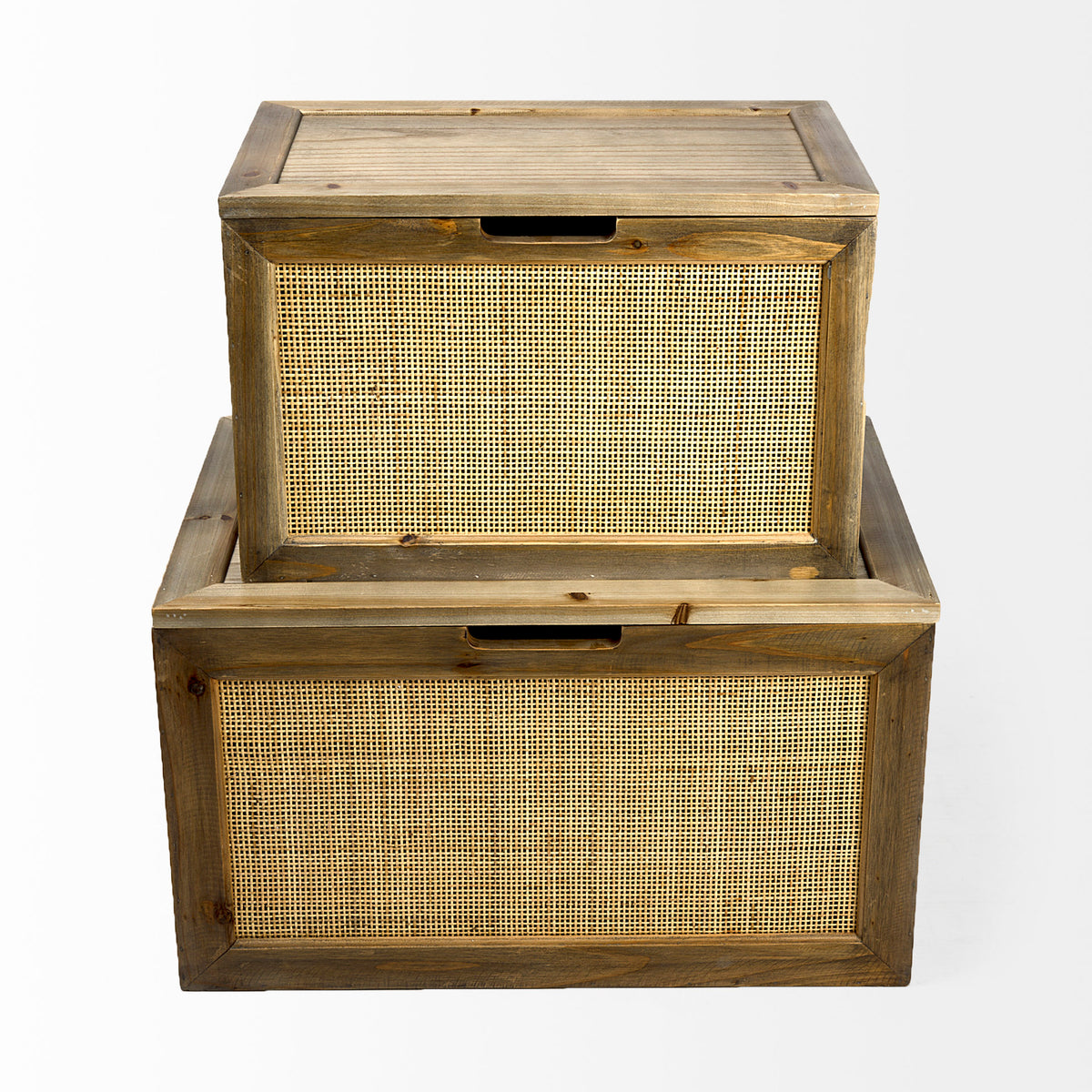 Sonny Brown Wood and Wicker with Metal Detail Rectangular Boxes (Set of 2) - Ornate Home