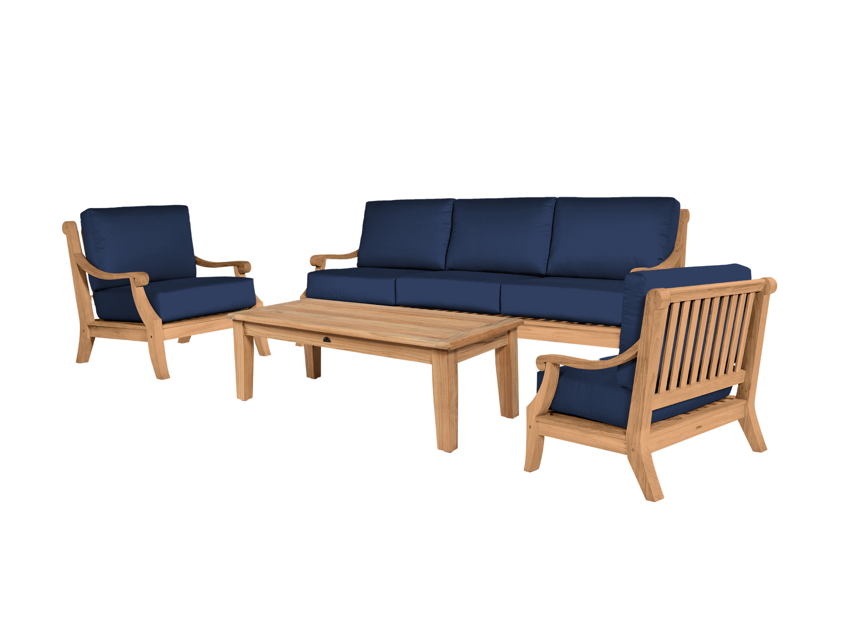 Sonoma 3-Person Teak Navy Outdoor Sofa with Sunbrella® Cushion - Ornate Home