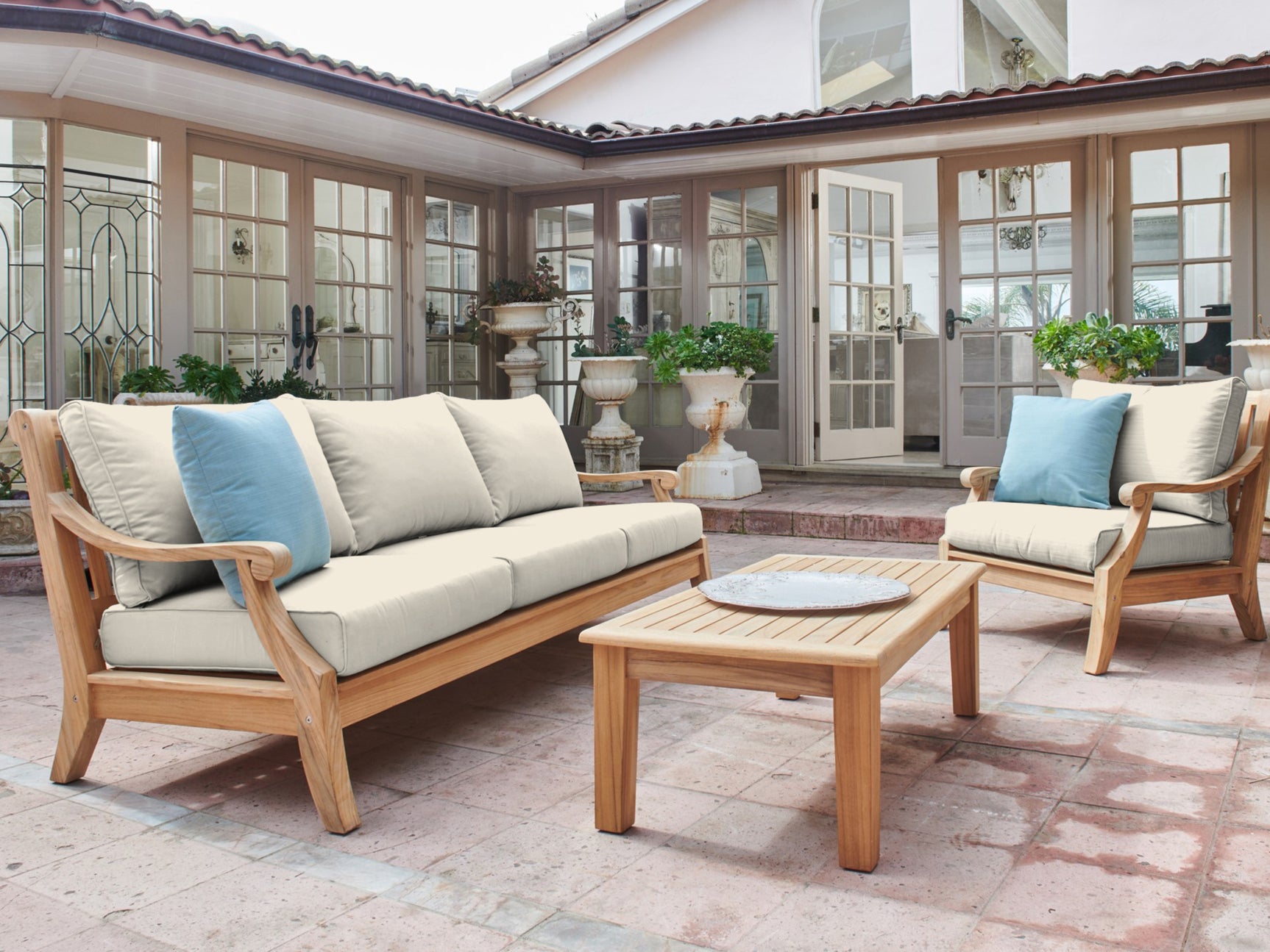 Sonoma 4-Piece Teak Canvas Outdoor Patio Deep Seating Set with Sunbrella® Cushion - Ornate Home