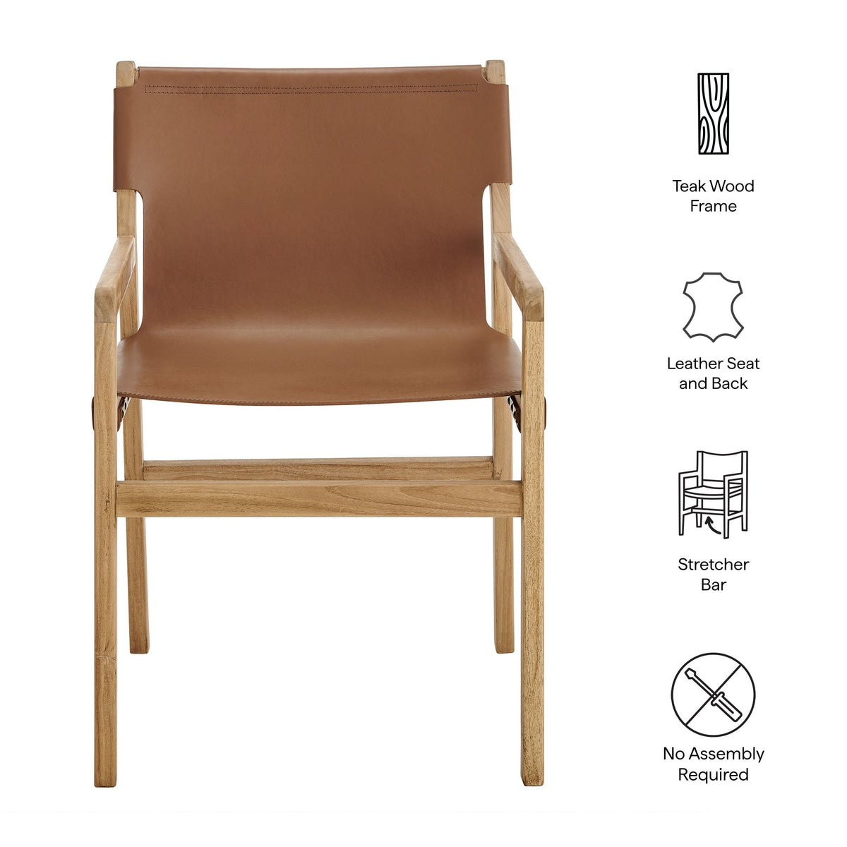 Sonora Chestnut Tan Leather Dining Chair - Ornate Home