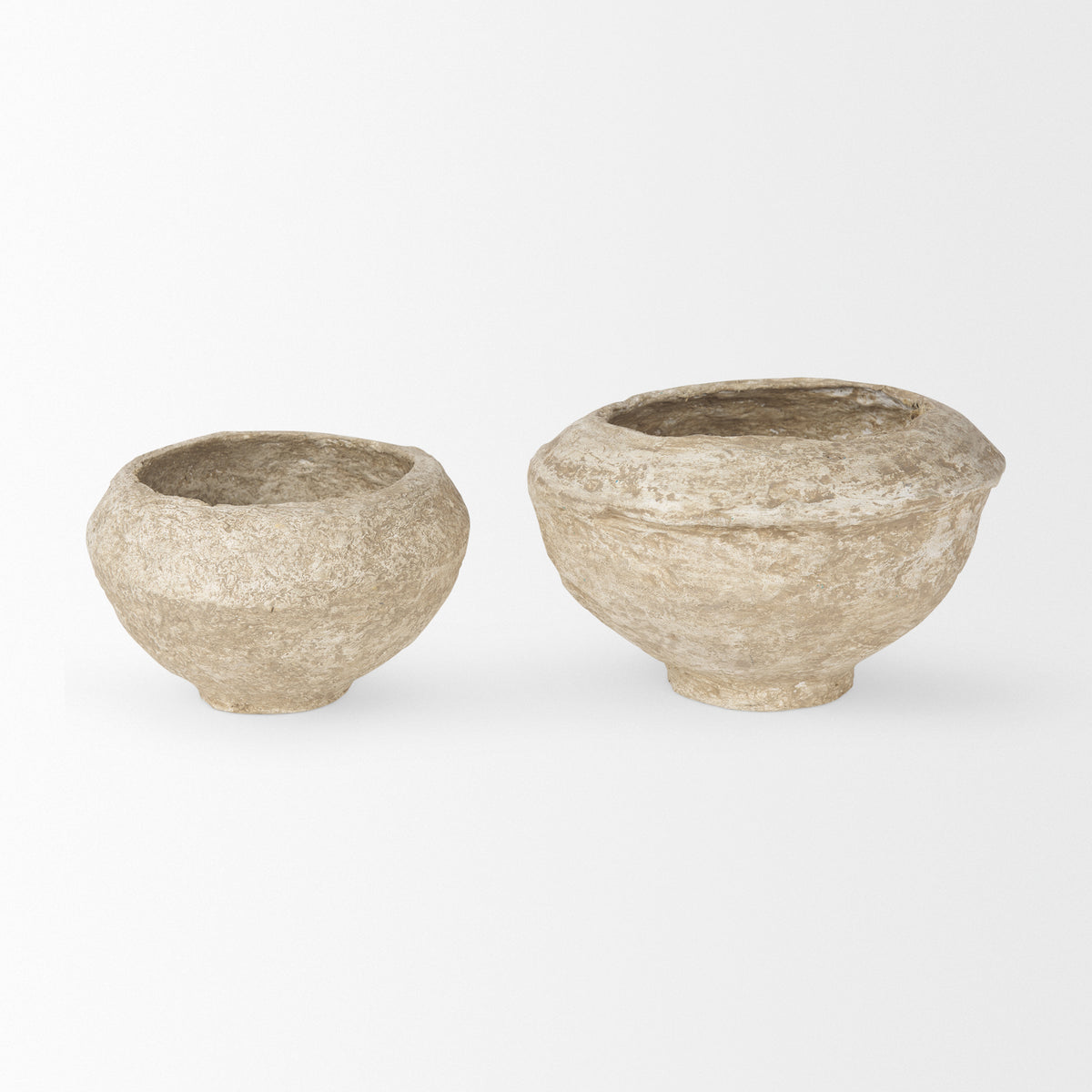 Sonu Beige Paper Mache Half-Pot Bowls (Set of 2) - Ornate Home