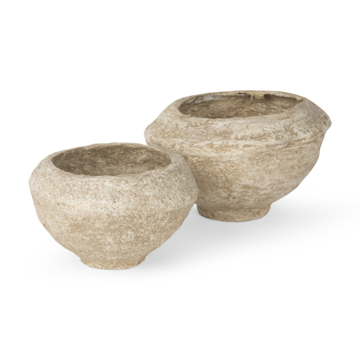 Sonu Beige Paper Mache Half-Pot Bowls (Set of 2) - Ornate Home