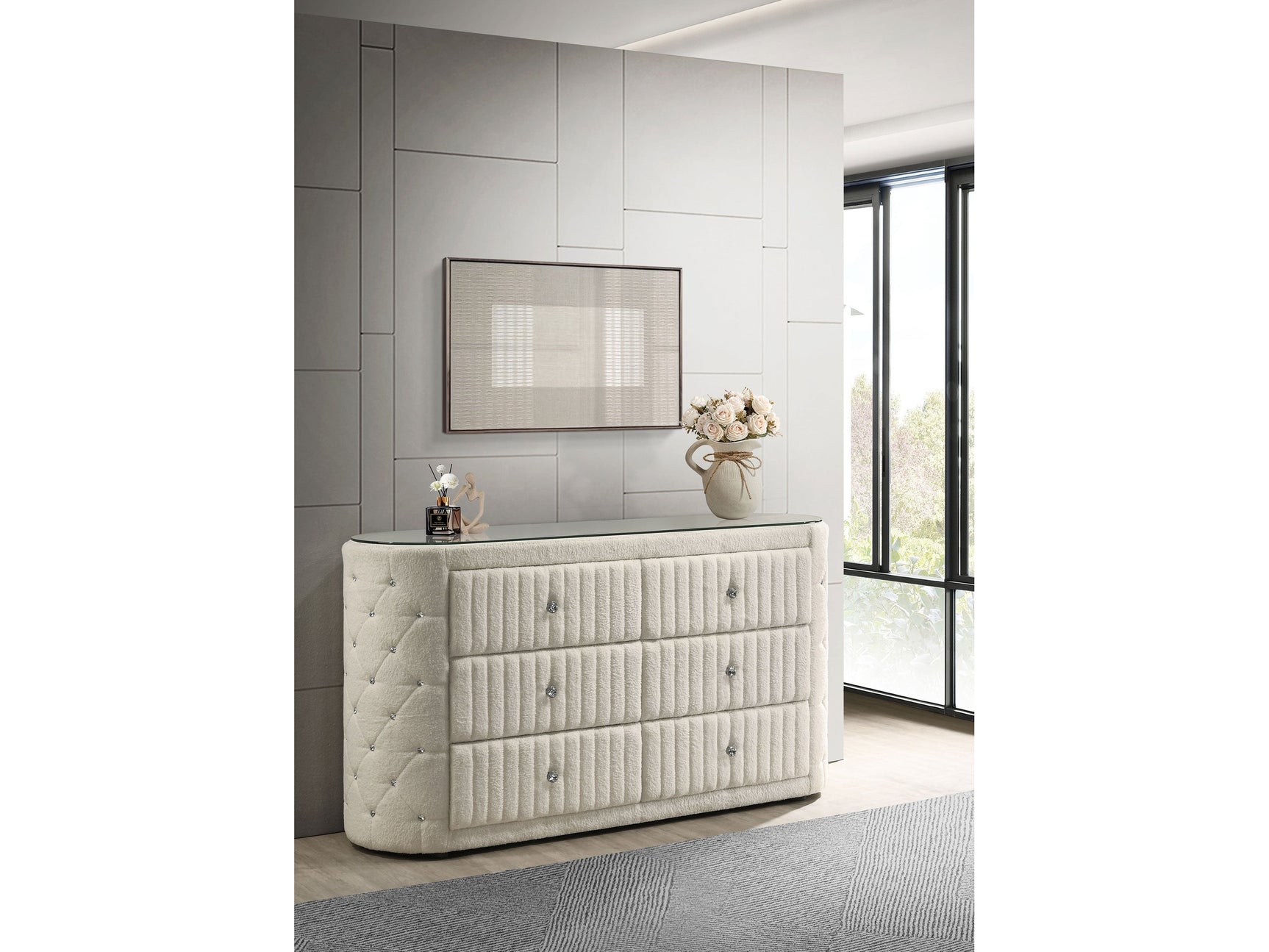 Sonya Ivory 6-drawer Upholstered Bedroom Dresser - Ornate Home