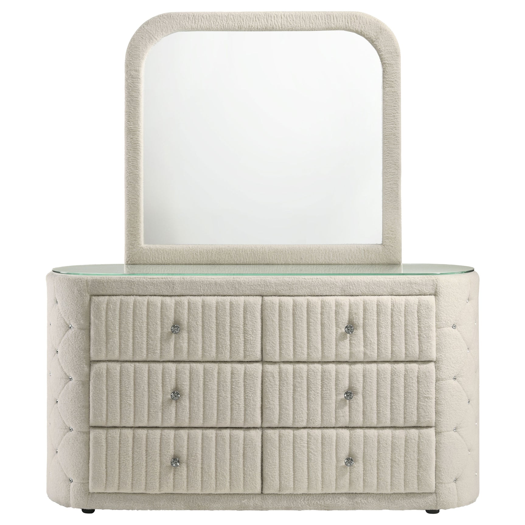 Sonya Ivory 6-drawer Upholstered Bedroom Dresser with Mirror - Ornate Home