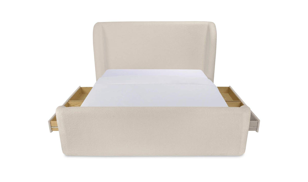 Sophia Cream Chenille Queen Storage Bed - Ornate Home