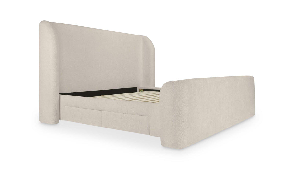 Sophia Cream Chenille Queen Storage Bed - Ornate Home