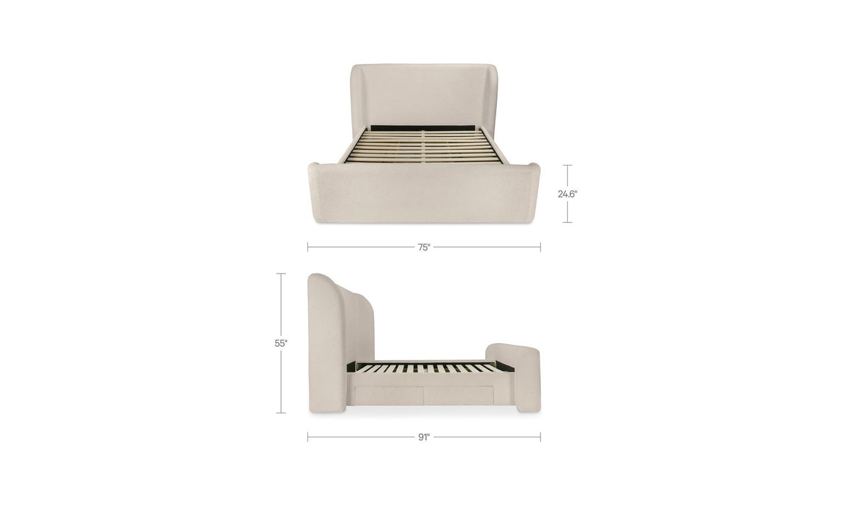 Sophia Cream Chenille Queen Storage Bed - Ornate Home