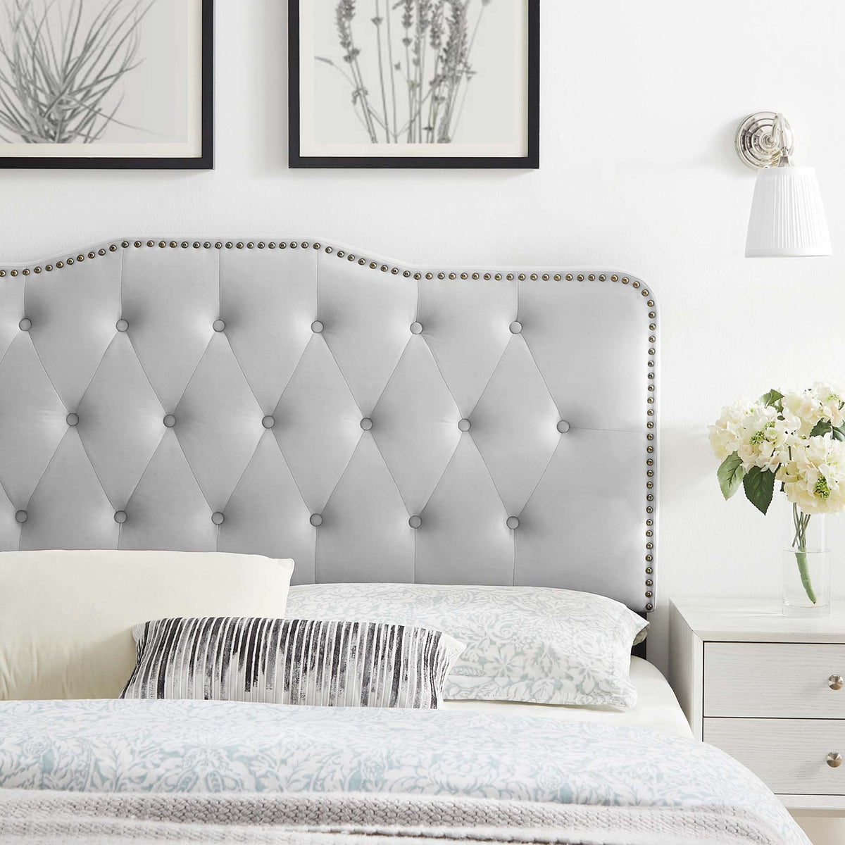 Sophia Light Gray Tufted Performance Velvet Twin Headboard - Ornate Home