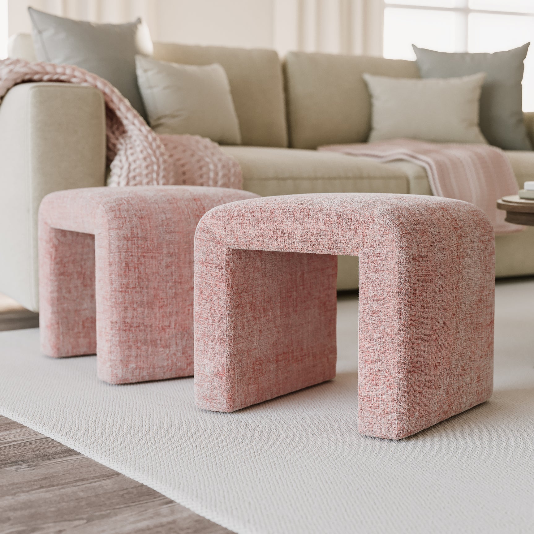 Sophia Pink Petite Bench (Set of 2) - Ornate Home