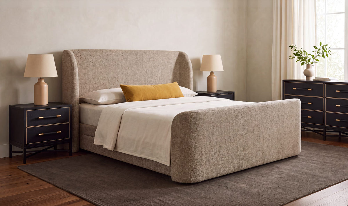 Sophia Speckled Light Brown King Storage Bed - Ornate Home