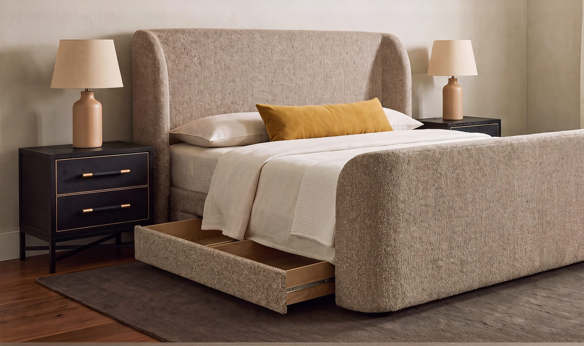 Sophia Speckled Light Brown King Storage Bed - Ornate Home