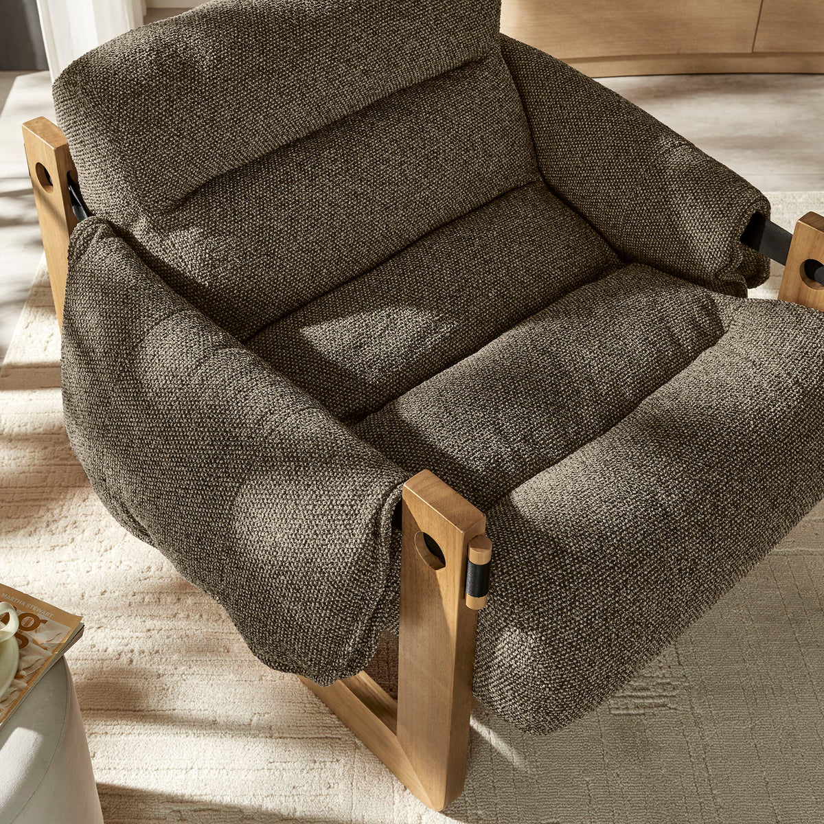 Sorelle Dark Brown/Earth Upholstered Fabric Sling Lounge Chair - Ornate Home