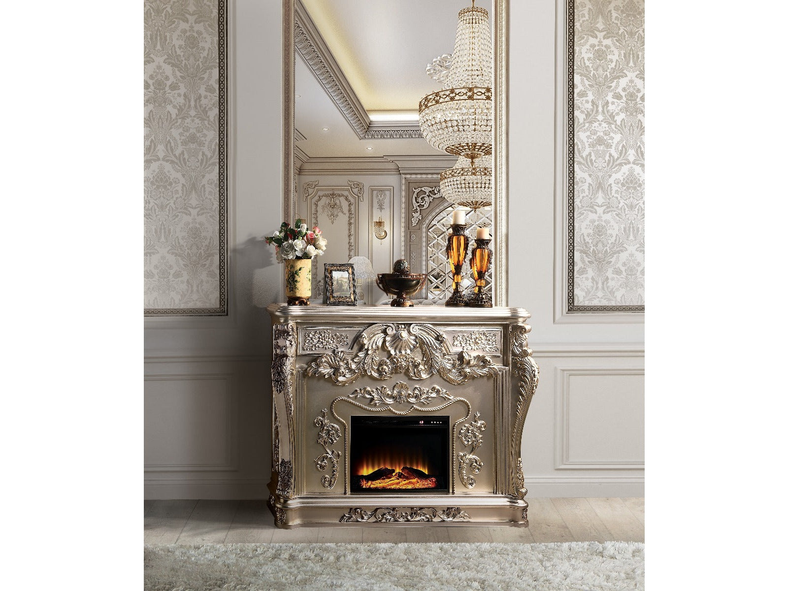 Sorina Antique Silver Fireplace - Ornate Home