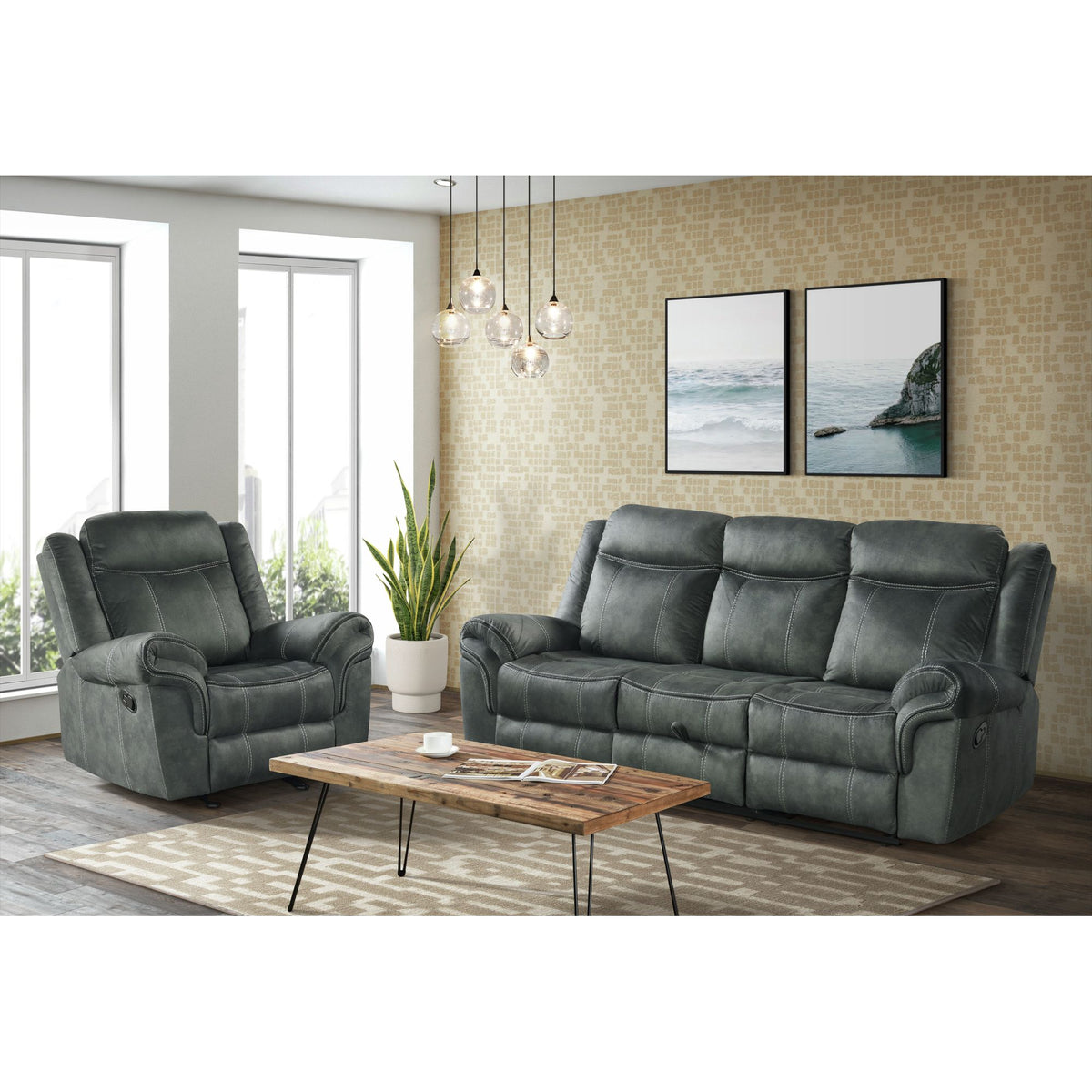 Sorrento Charcoal Glider Recliner - Ornate Home