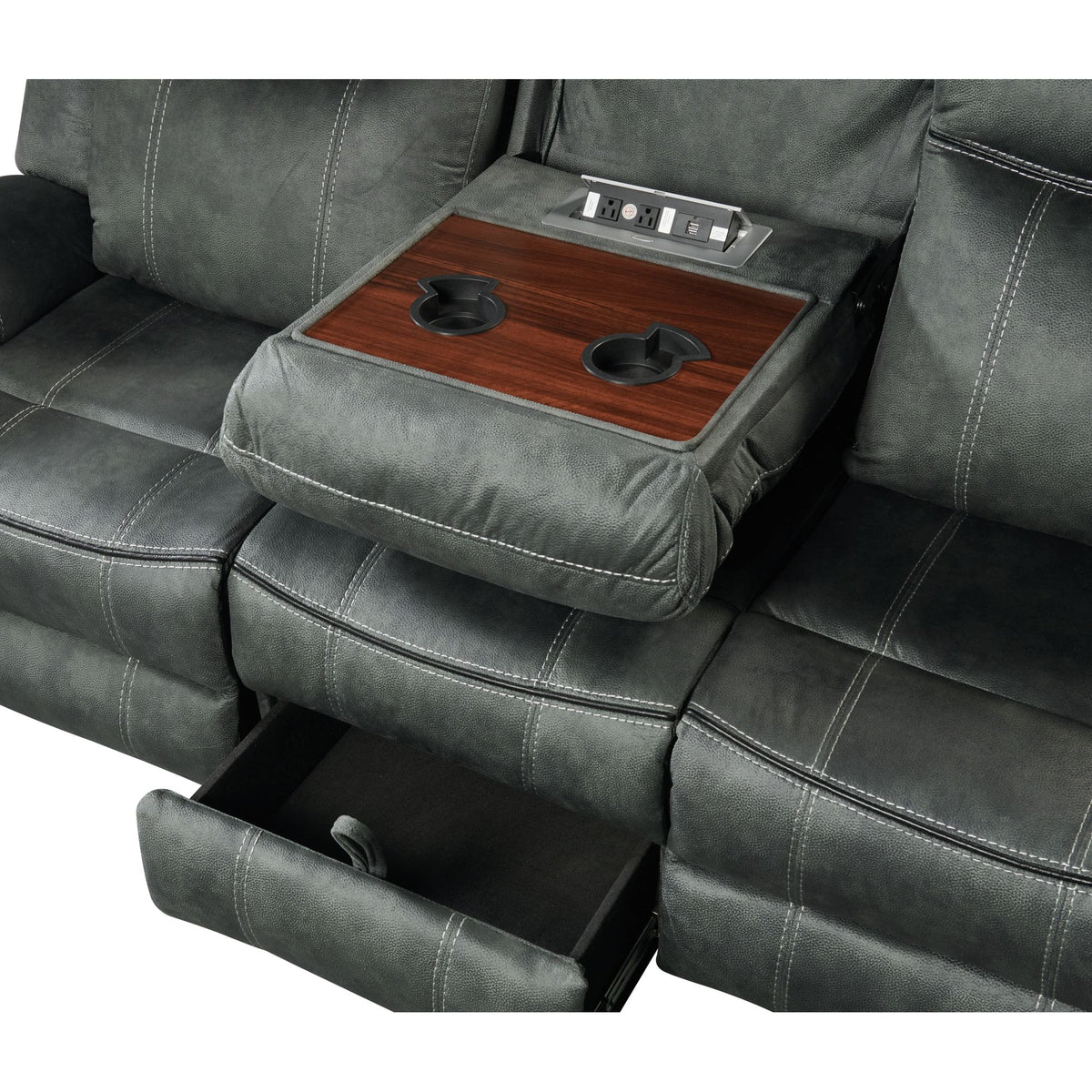 Sorrento Charcoal Motion Sofa with Dropdown - Ornate Home