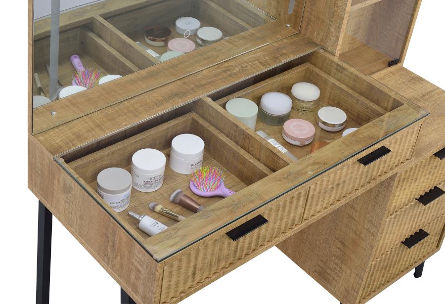 Souza Mango 5-Drawer Makeup Vanity Table With LED Mirror - Ornate Home