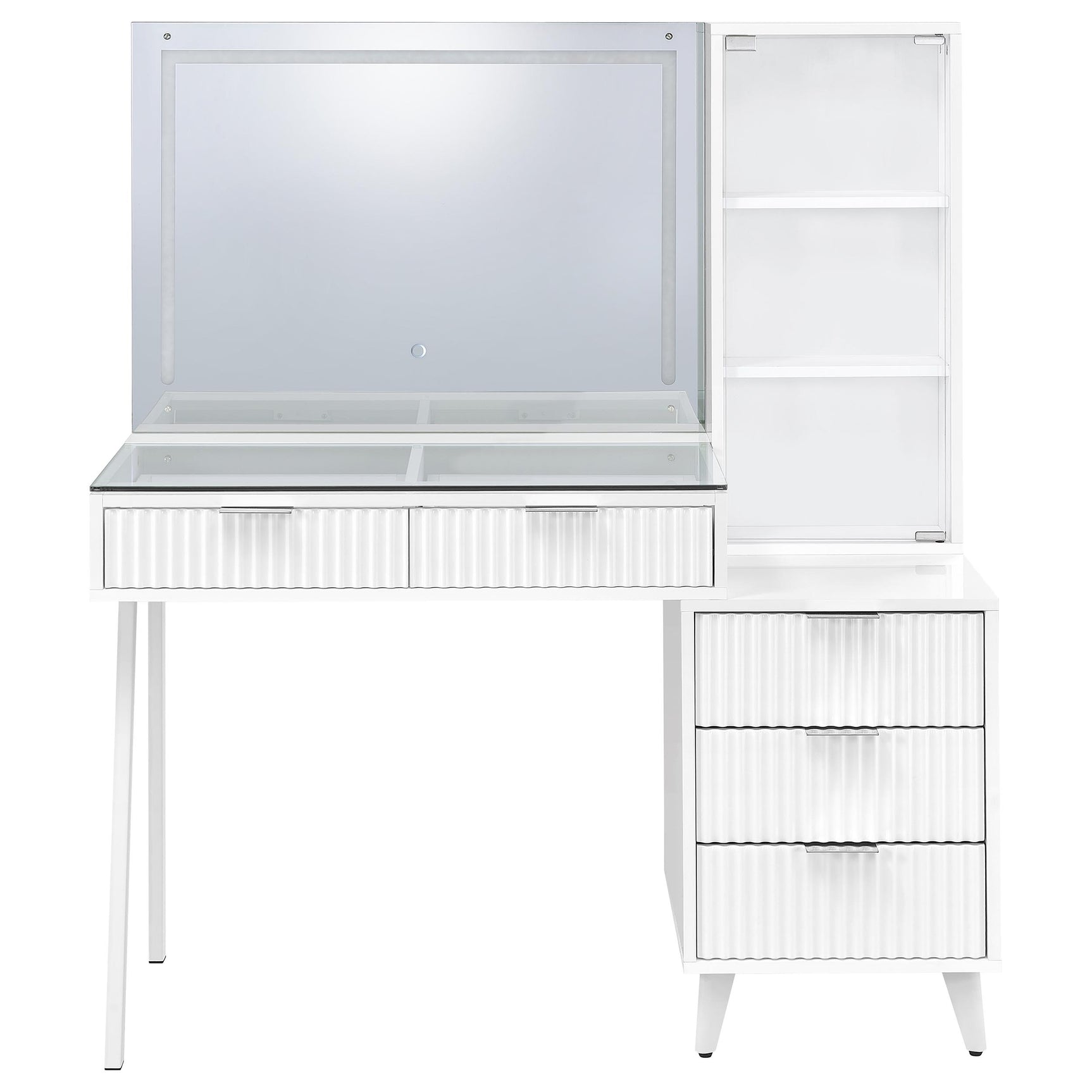 Souza White High Gloss 5-Drawer Makeup Vanity Table With LED Mirror - Ornate Home