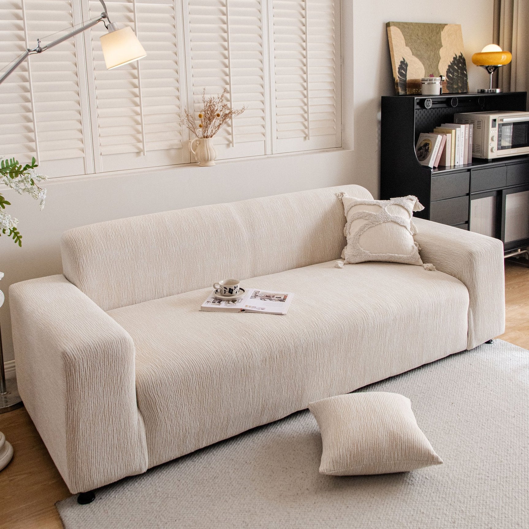 Spandex Jacquard Sofa Cover, High Stretch Crinkle Textured Couch Slipcover KAS Washable - Ornate Home